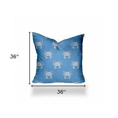 36" X 36" Blue And White Crab Enveloped Coastal Throw Indoor Outdoor Pillow - Homeroots