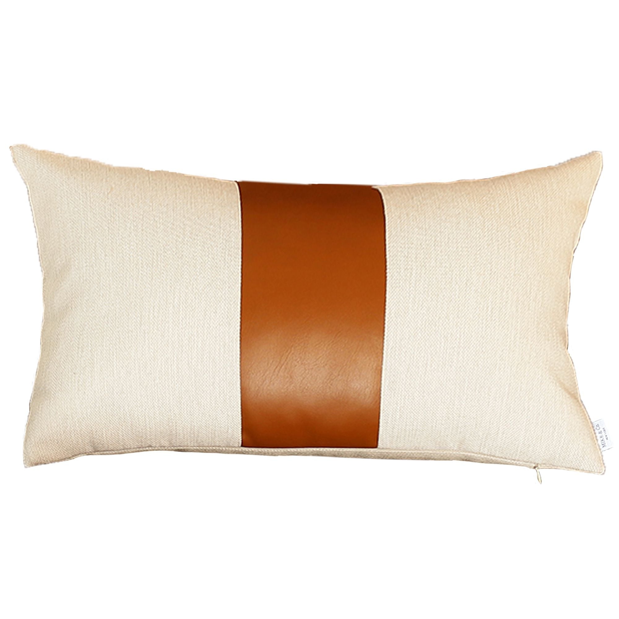 Set Of Two 18" X 18" Brown and Ivory Faux Leather Zippered Pillow