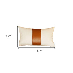 Set Of Two 18" X 18" Brown and Ivory Faux Leather Zippered Pillow