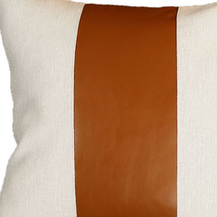 Set Of Two 18" X 18" Brown and Ivory Faux Leather Zippered Pillow