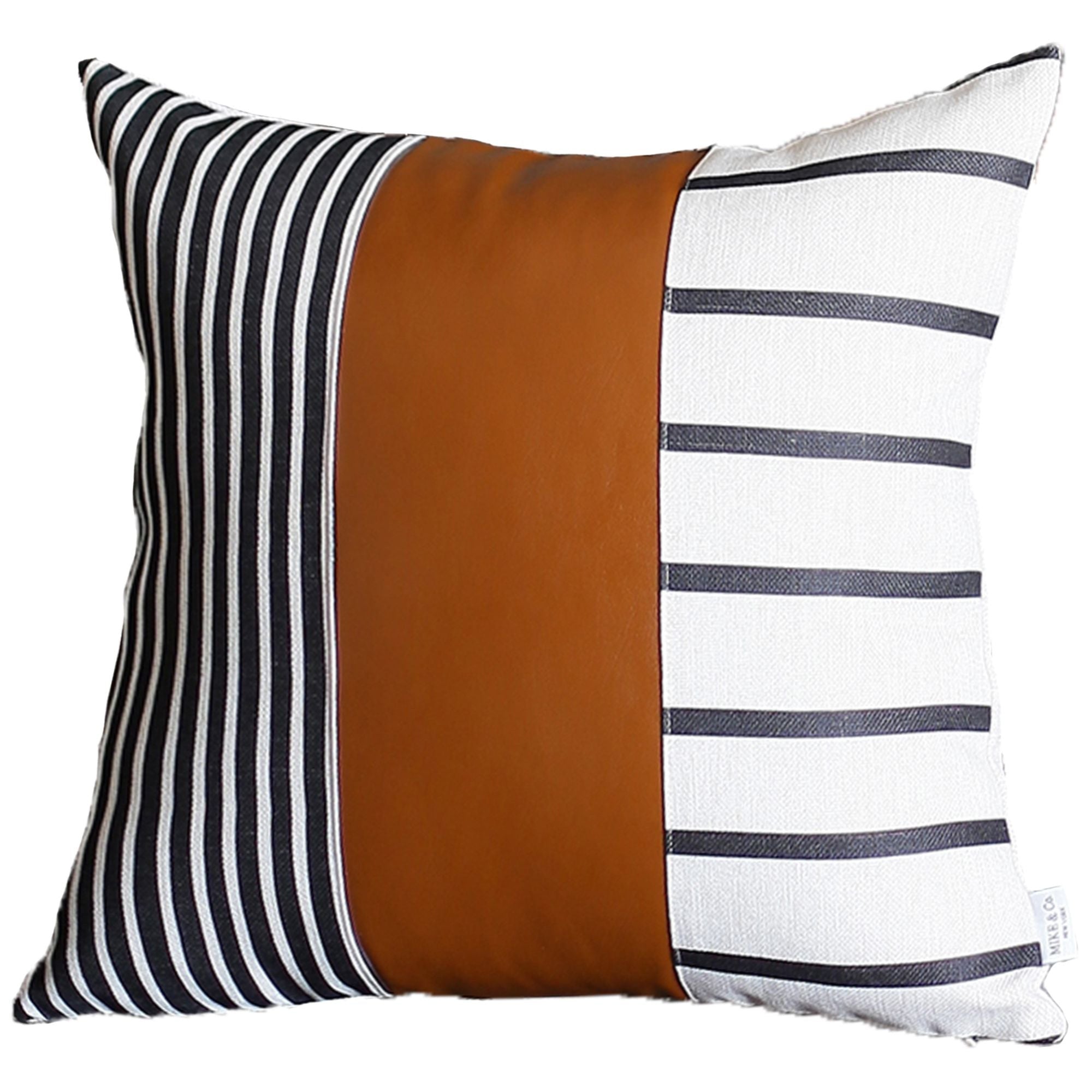 24" X 24" Brown and White Faux Leather Striped Zippered Pillow Cover