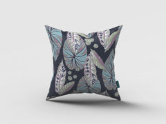 18” Blue Purple Tropical Leaf Zippered Suede Throw Pillow