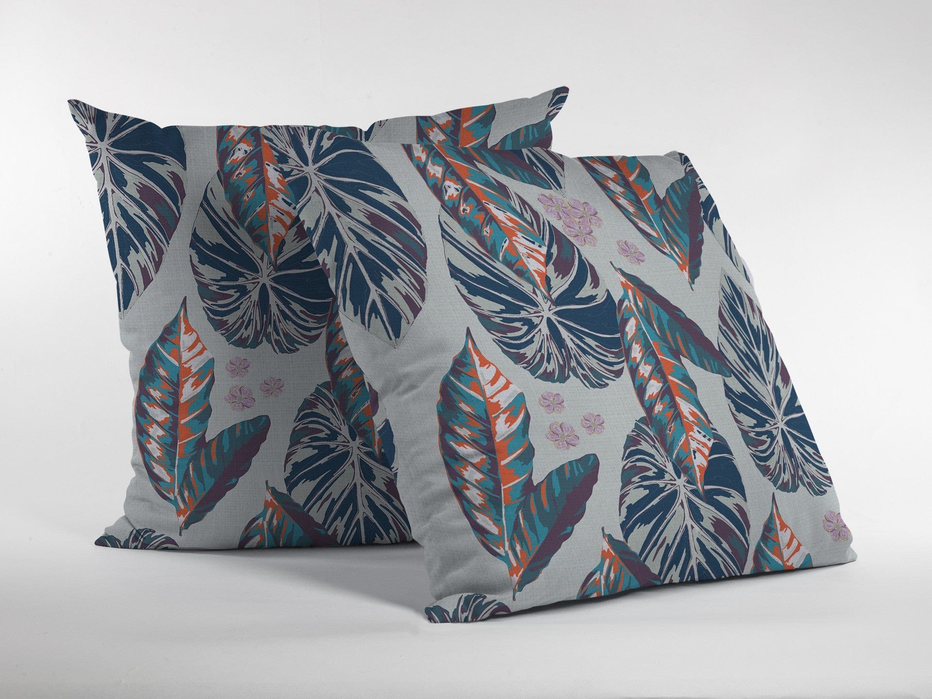 18” Blue Gray Tropical Leaf Zippered Suede Throw Pillow - Homeroots