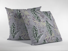 16” Blue Purple Tropical Leaf Zippered Suede Throw Pillow