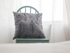 16” Blue Purple Tropical Leaf Zippered Suede Throw Pillow