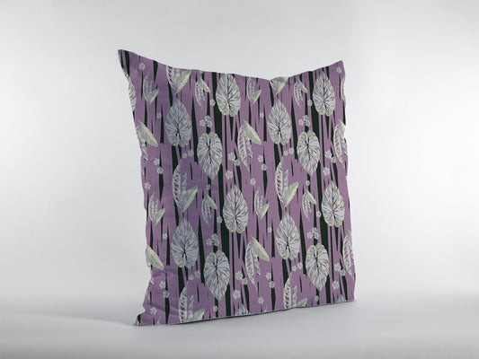 16” Lavender Black Fall Leaves Zippered Suede Throw Pillow