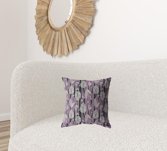 16” Lavender Black Fall Leaves Zippered Suede Throw Pillow