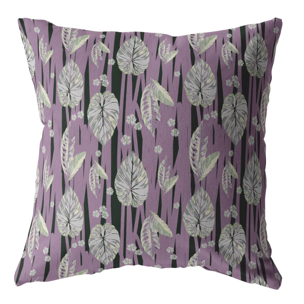 18” Lavender Black Fall Leaves Zippered Suede Throw Pillow