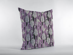 18” Lavender Black Fall Leaves Zippered Suede Throw Pillow