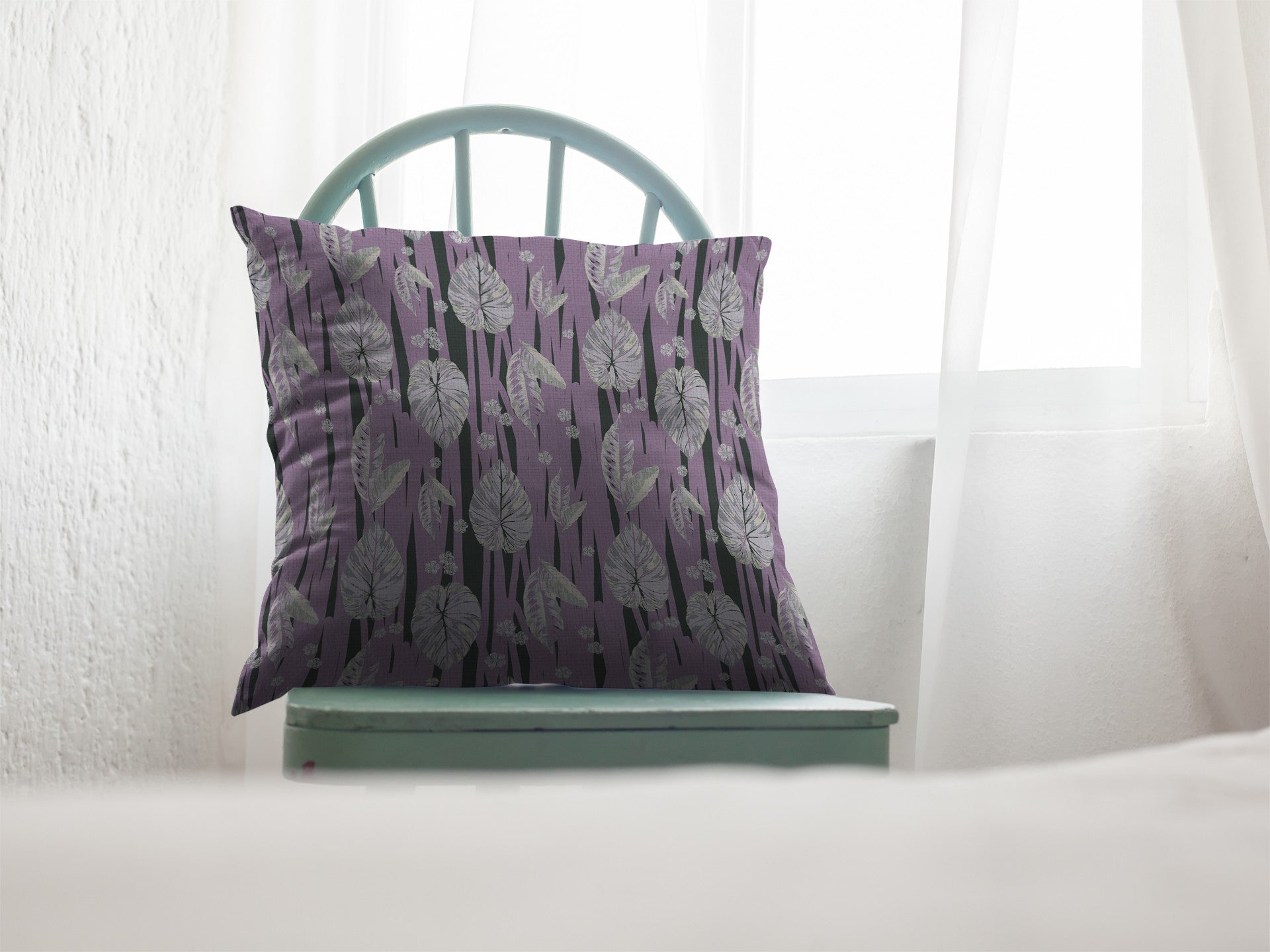 18” Lavender Black Fall Leaves Zippered Suede Throw Pillow