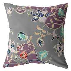 16" Purple Gray Garden Zippered Suede Throw Pillow - Homeroots