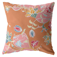 18" Pink Orange Garden Zippered Suede Throw Pillow - Homeroots