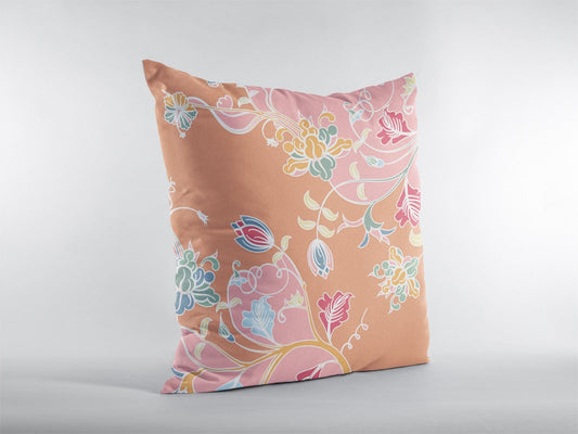 18" Pink Orange Garden Zippered Suede Throw Pillow - Homeroots