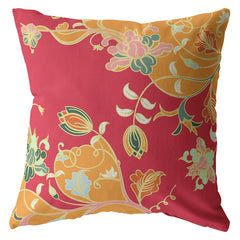 16" Orange Red Garden Zippered Suede Throw Pillow