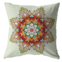 16" Orange Green Mandala Zip Suede Throw Pillow - Homeroots