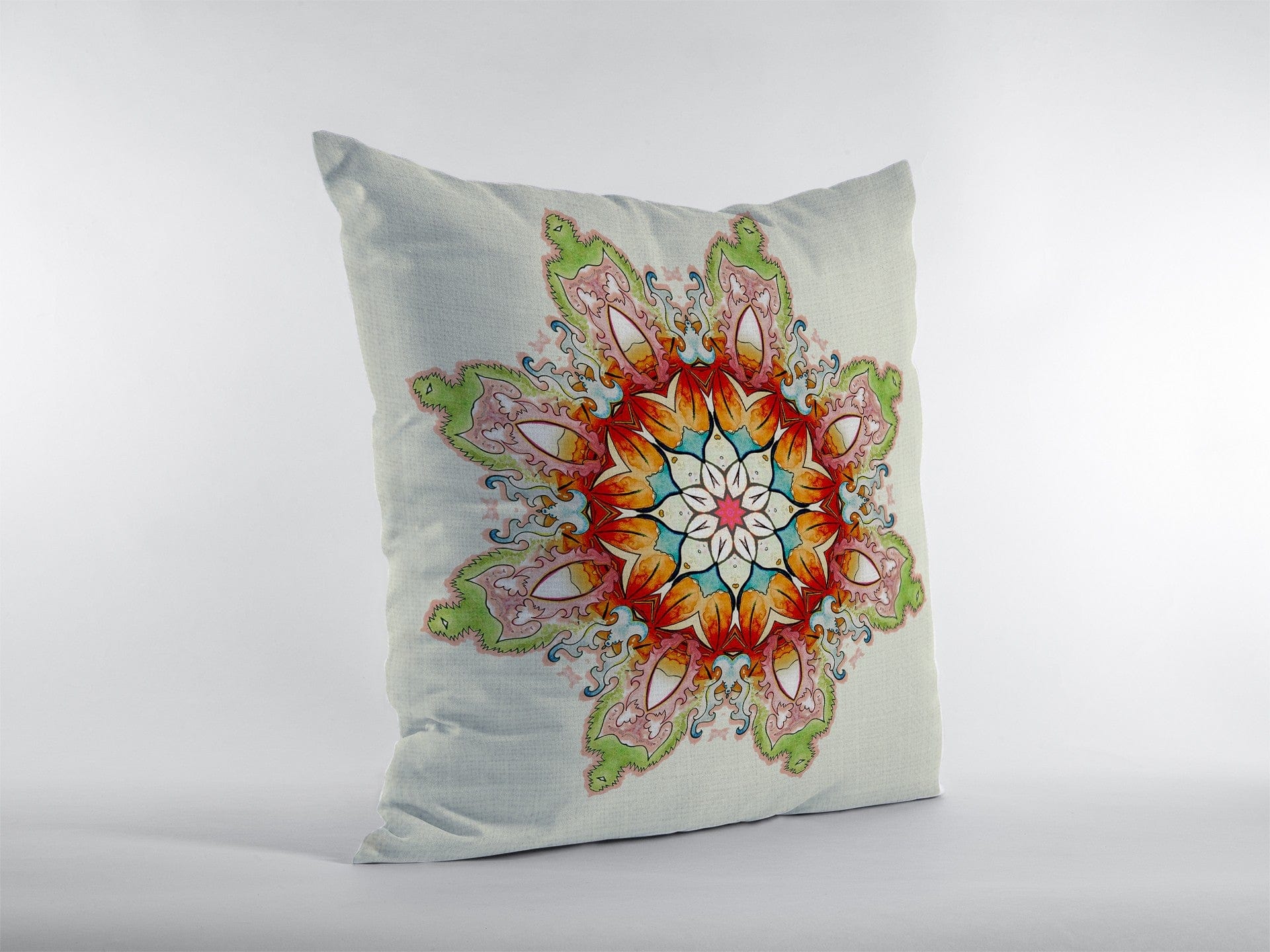 16" Orange Green Mandala Zip Suede Throw Pillow - Homeroots