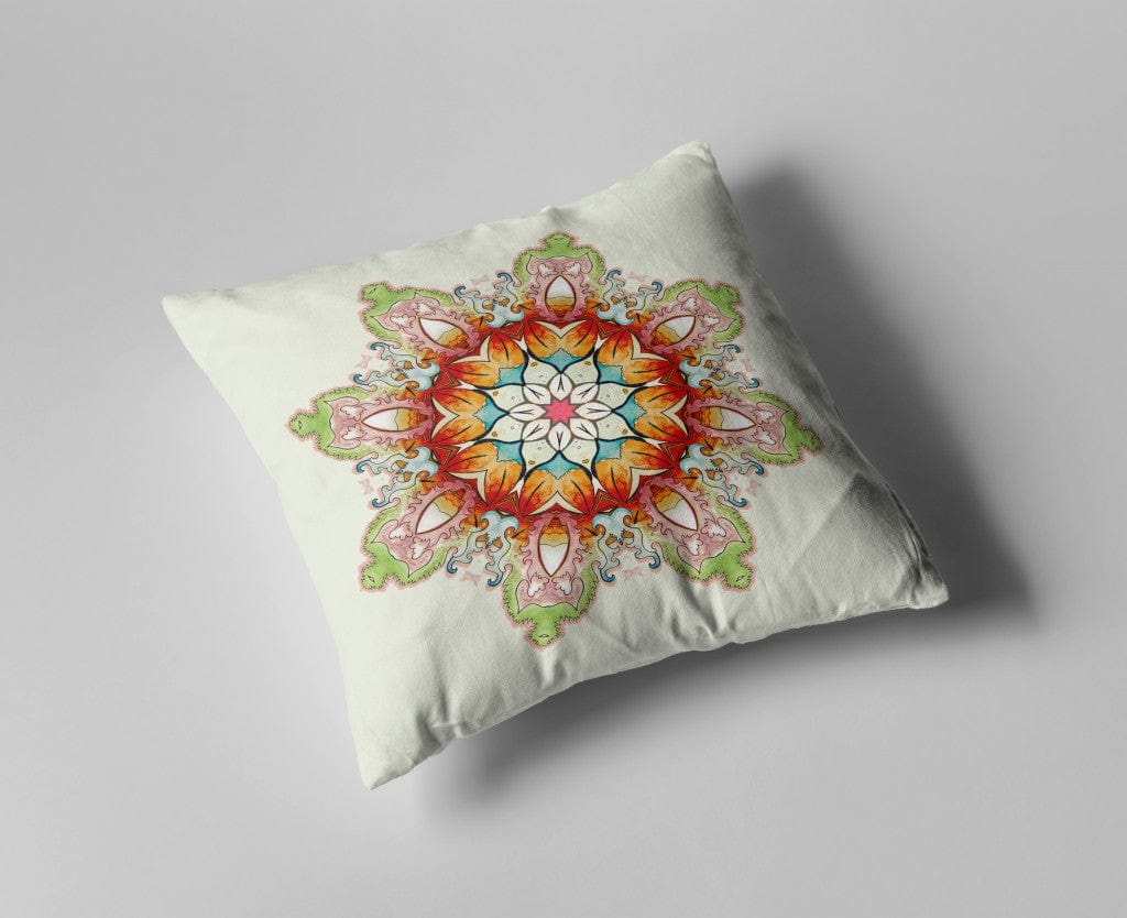 16" Orange Green Mandala Zip Suede Throw Pillow - Homeroots