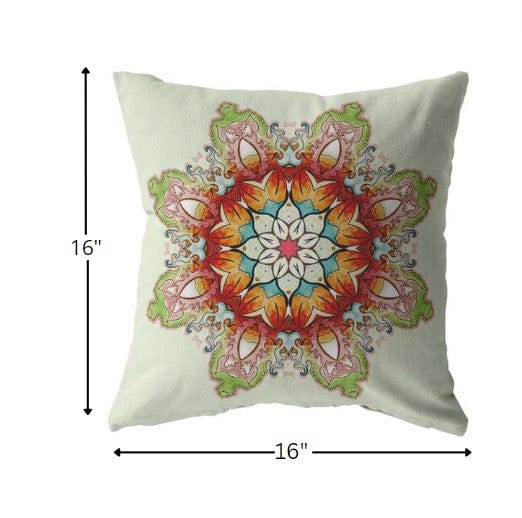 16" Orange Green Mandala Zip Suede Throw Pillow - Homeroots