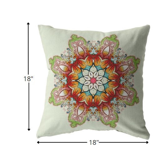 18" Orange Green Mandala Zip Suede Throw Pillow