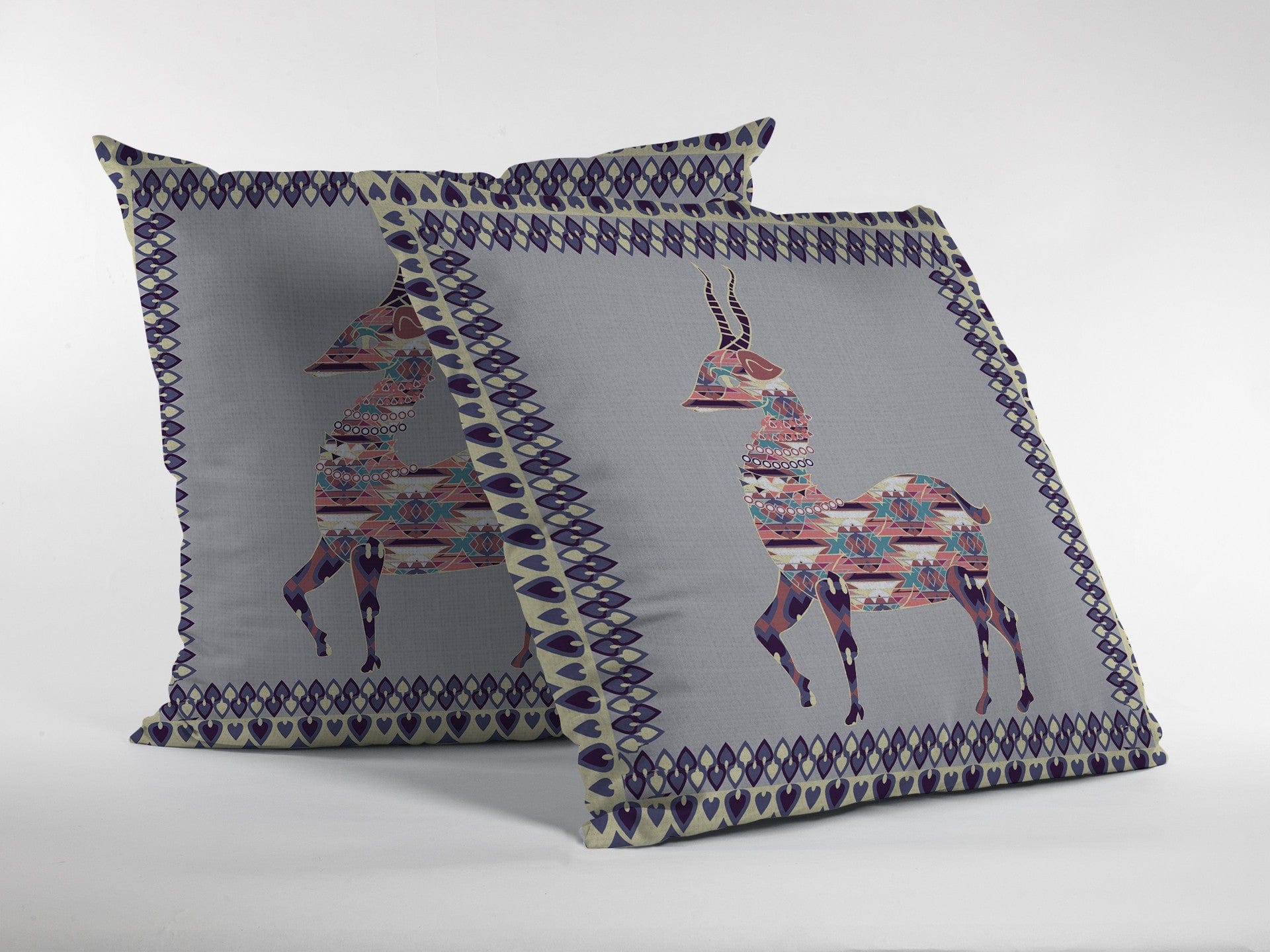 16" Purple Cream Boho Deer Zippered Suede Throw Pillow - Homeroots