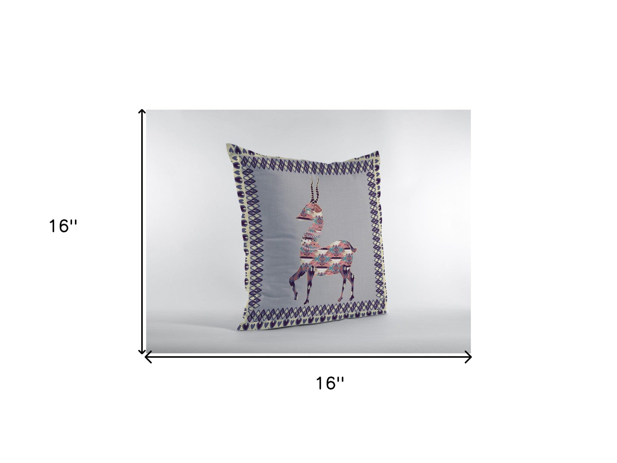 16" Purple Cream Boho Deer Zippered Suede Throw Pillow - Homeroots