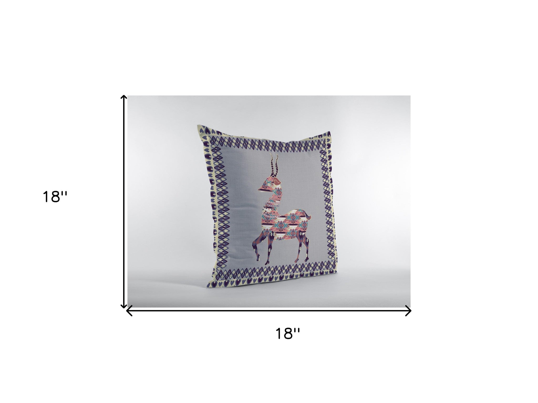 18" Purple Cream Boho Deer Zippered Suede Throw Pillow