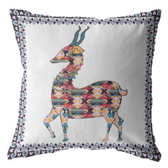 18" Blue White Boho Deer Zippered Suede Throw Pillow