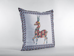 18" Blue White Boho Deer Zippered Suede Throw Pillow