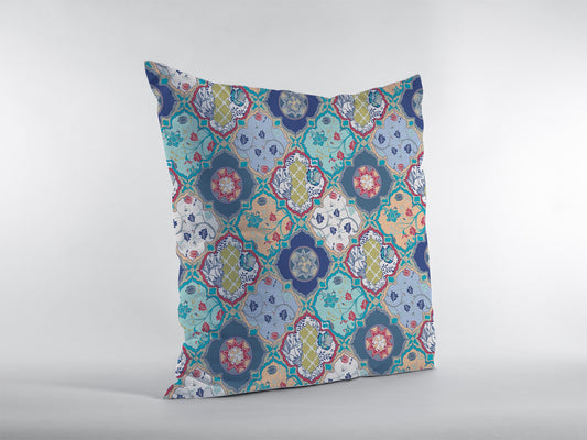 16” Blue Peach Trellis Suede Zippered Throw Pillow