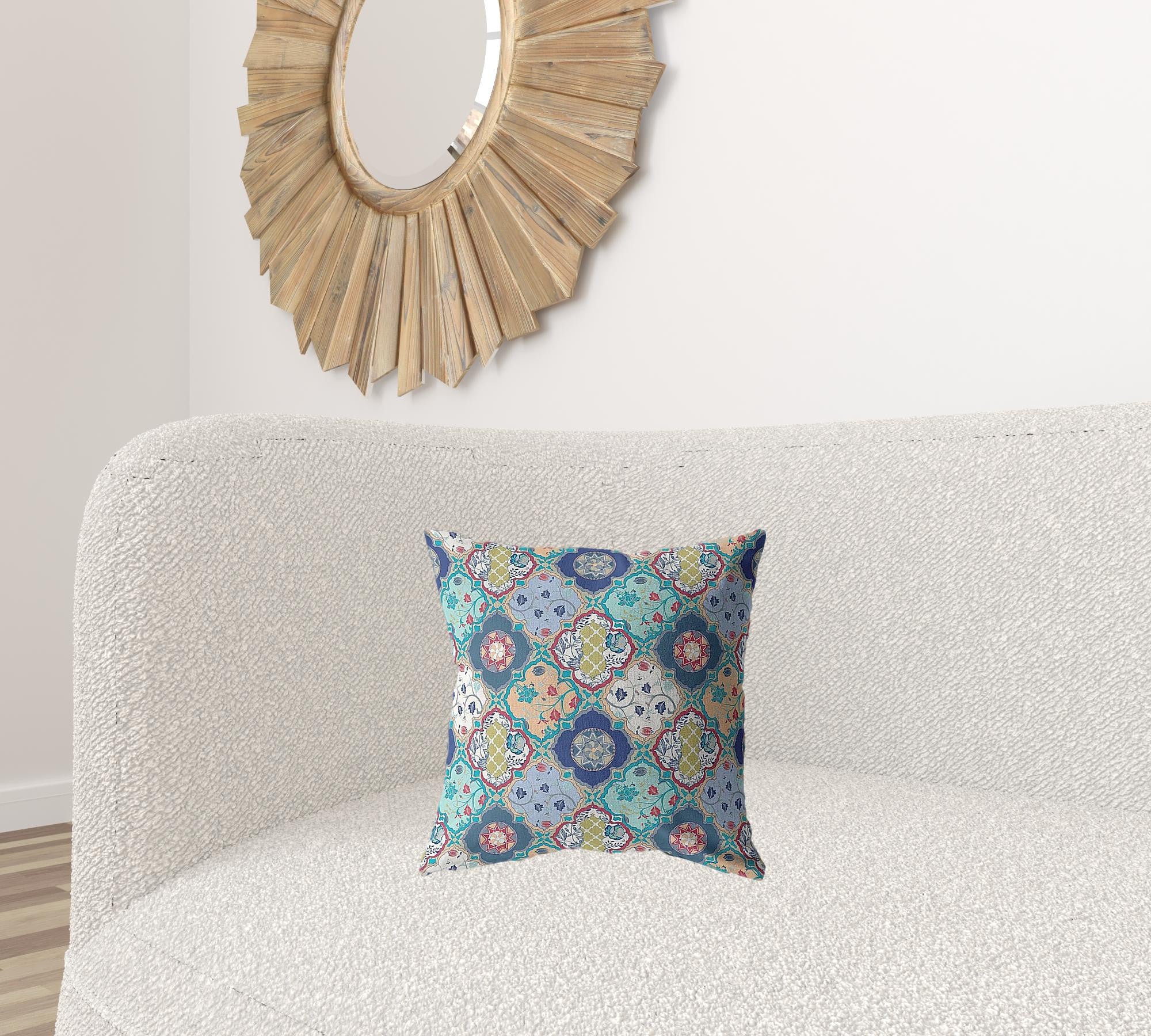 16” Blue Peach Trellis Suede Zippered Throw Pillow