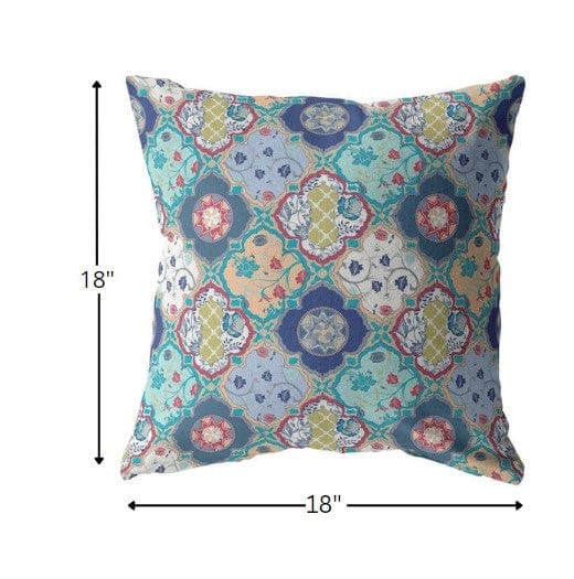 18” Blue Peach Trellis Suede Zippered Throw Pillow - Homeroots