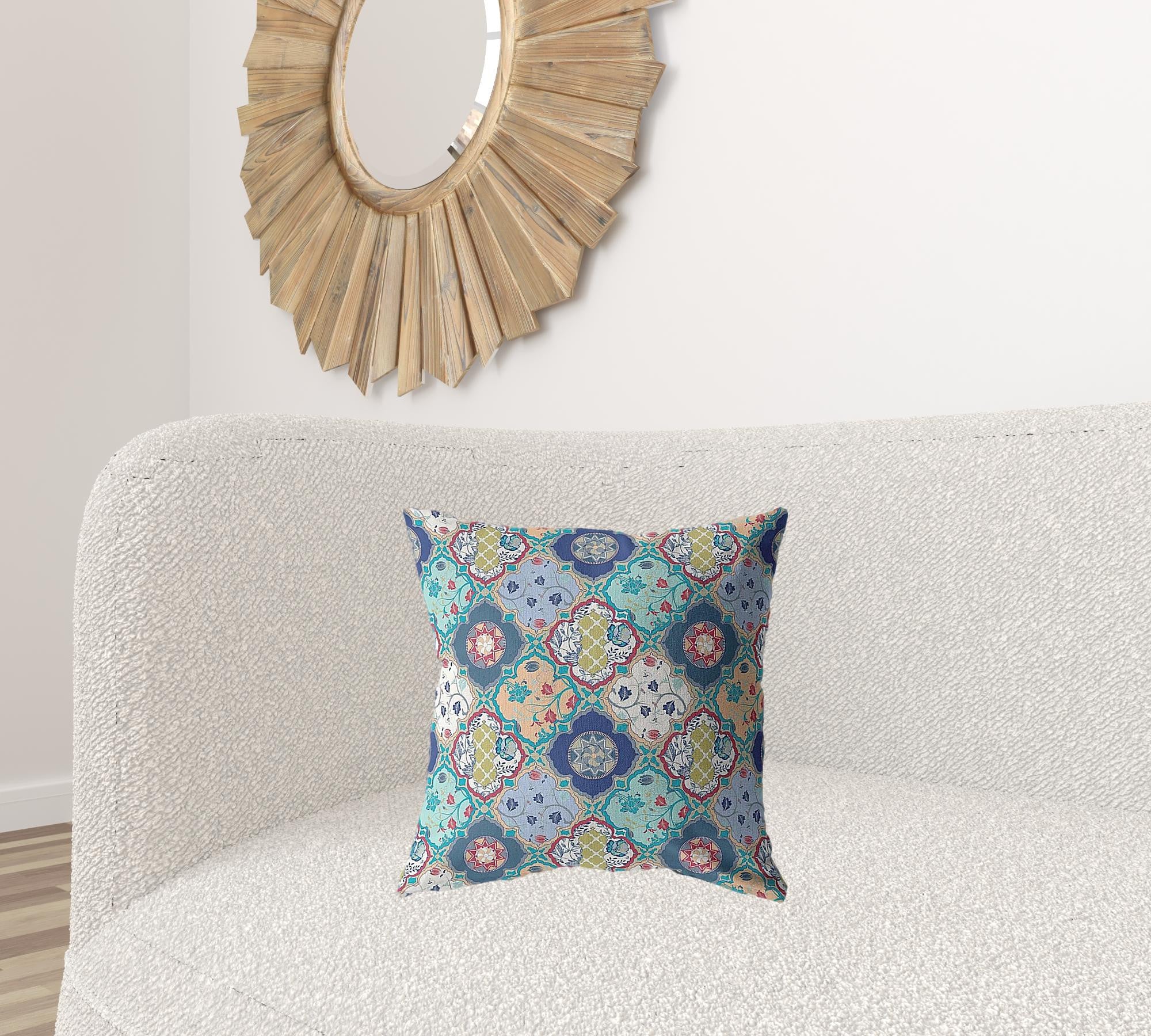 18” Blue Peach Trellis Suede Zippered Throw Pillow