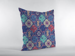 18” Navy Red Trellis Suede Zippered Throw Pillow