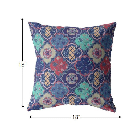 18” Navy Red Trellis Suede Zippered Throw Pillow