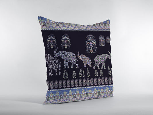 18” Purple Ornate Elephant Zippered Suede Throw Pillow