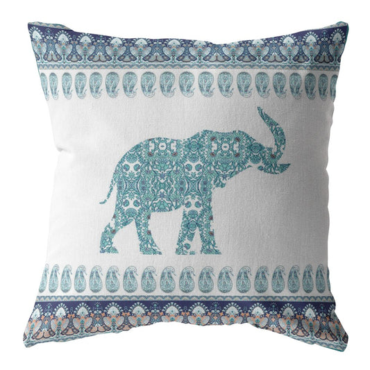 16” Teal Ornate Elephant Zippered Suede Throw Pillow