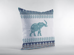 16” Teal Ornate Elephant Zippered Suede Throw Pillow