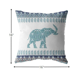 16” Teal Ornate Elephant Zippered Suede Throw Pillow