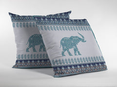 18” Teal Ornate Elephant Zippered Suede Throw Pillow