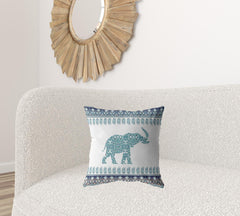 18” Teal Ornate Elephant Zippered Suede Throw Pillow