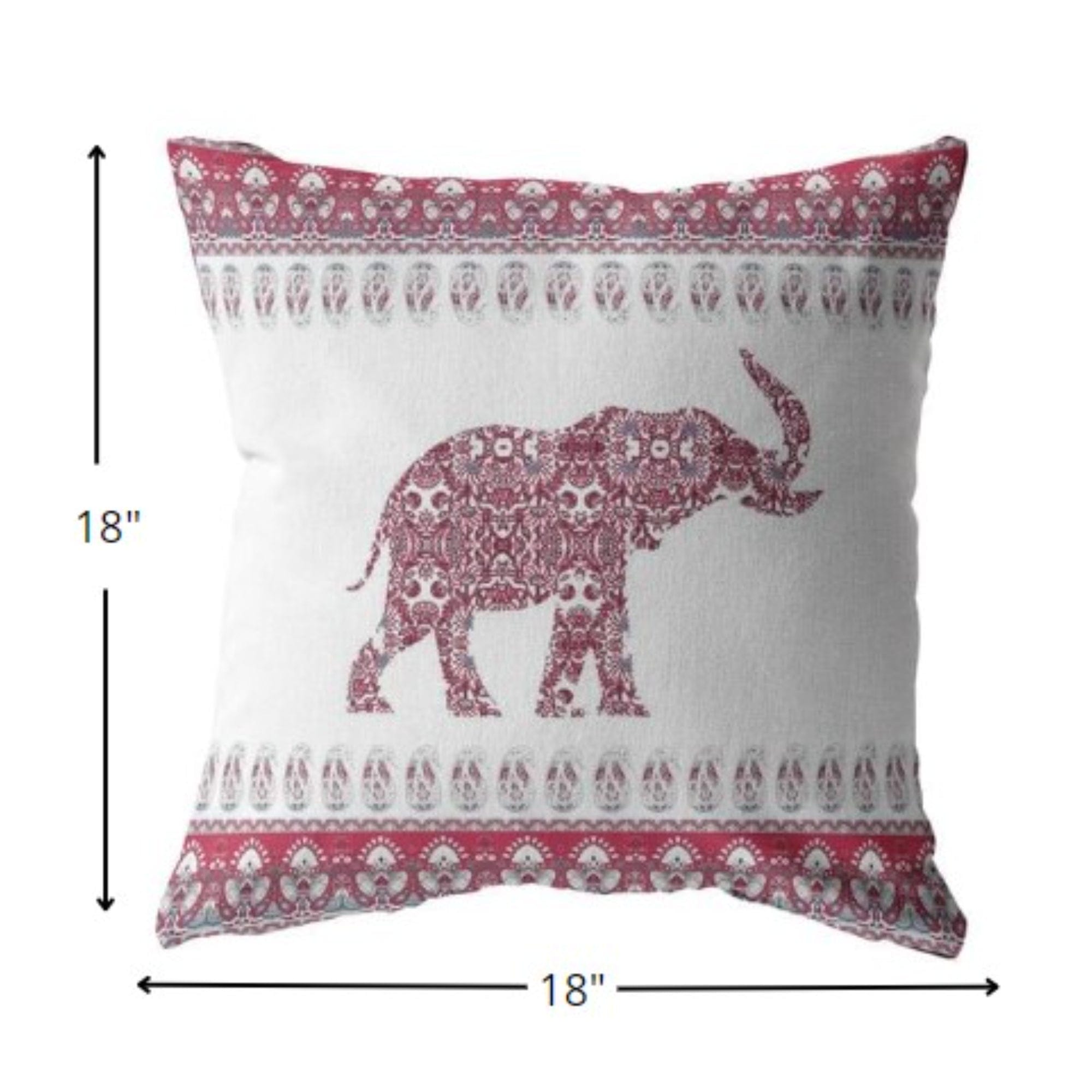 18” Red White Ornate Elephant Zippered Suede Throw Pillow - Homeroots