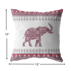 18” Red White Ornate Elephant Zippered Suede Throw Pillow - Homeroots