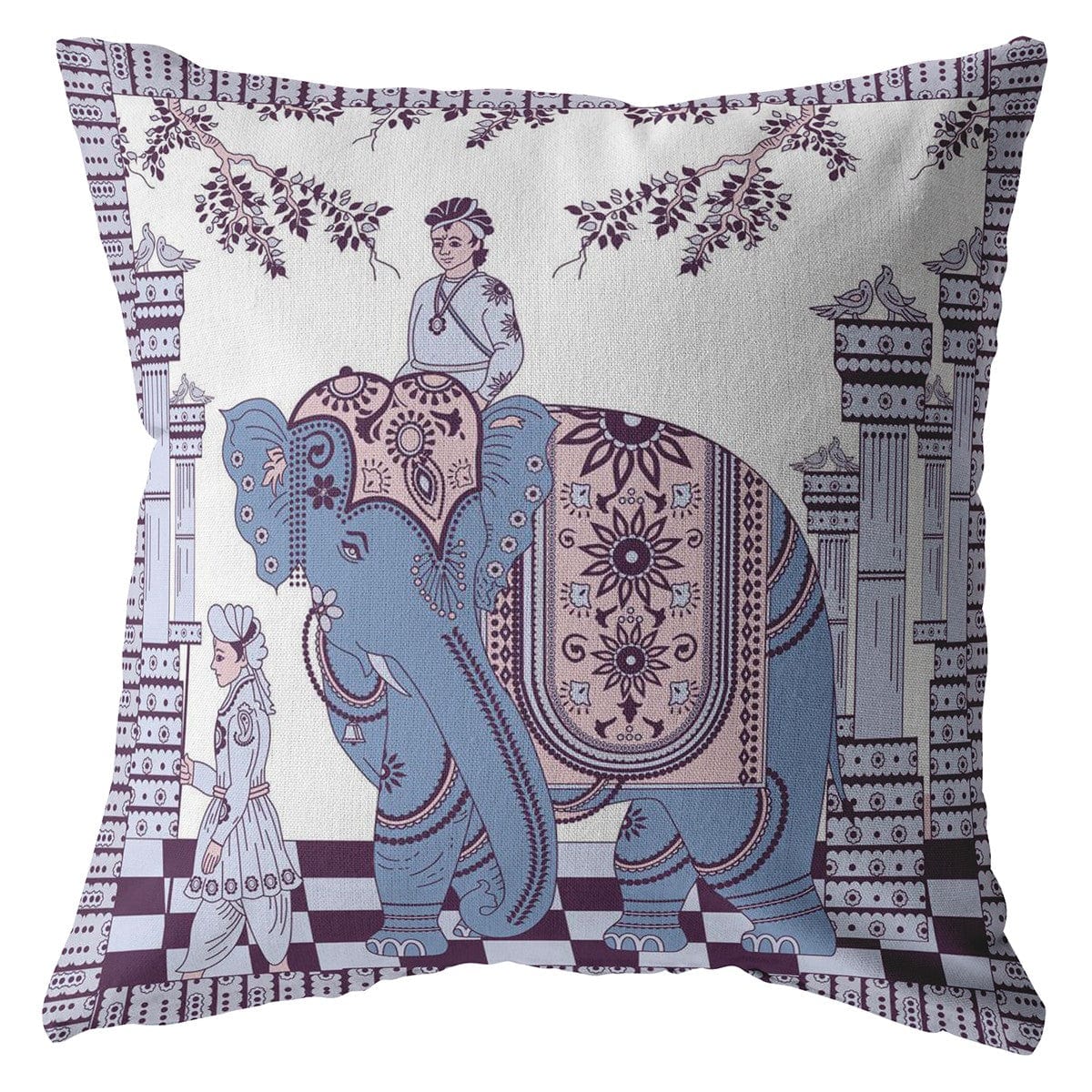 16” Blue Purple Ornate Elephant Zippered Suede Throw Pillow - Homeroots