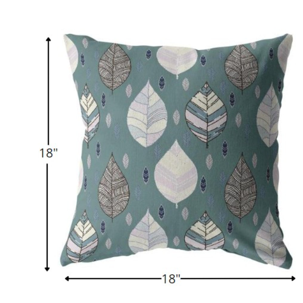 18” Pine Green Leaves Suede Zippered Throw Pillow