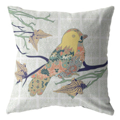 16" Light Green Sparrow Zippered Suede Throw Pillow - Homeroots