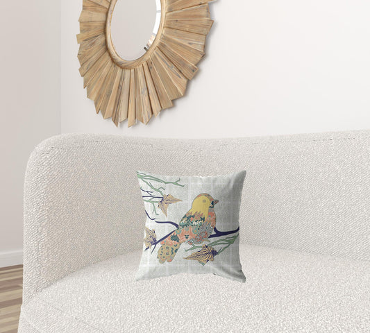 16" Light Green Sparrow Zippered Suede Throw Pillow