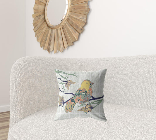 18" Light Green Sparrow Zippered Suede Throw Pillow