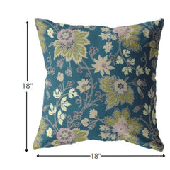 18” Teal Green Jacobean Zippered Suede Throw Pillow