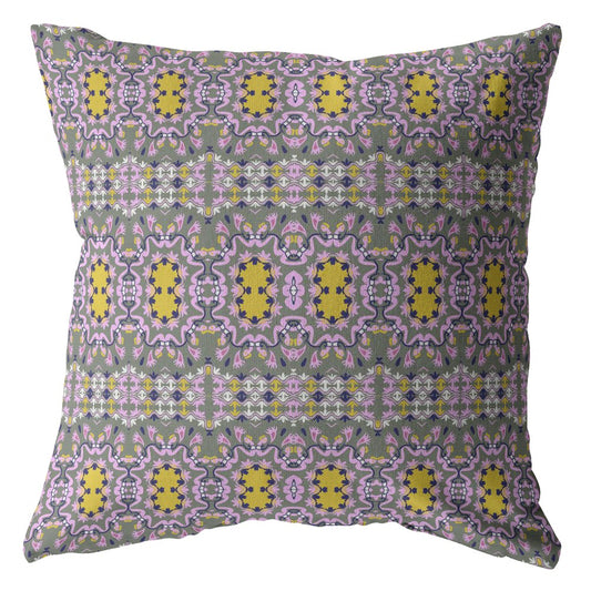 16” Purple Yellow Geofloral Zippered Suede Throw Pillow