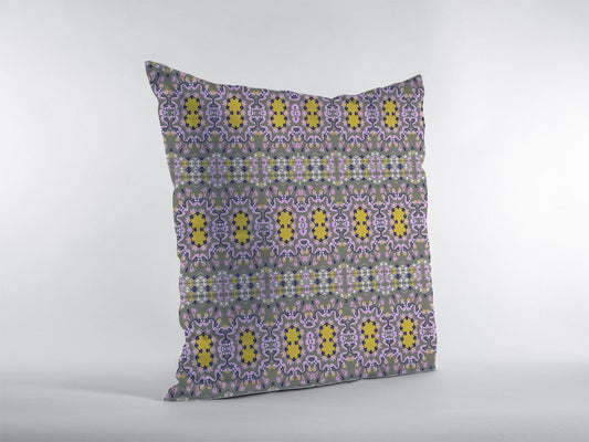 16” Purple Yellow Geofloral Zippered Suede Throw Pillow - Homeroots